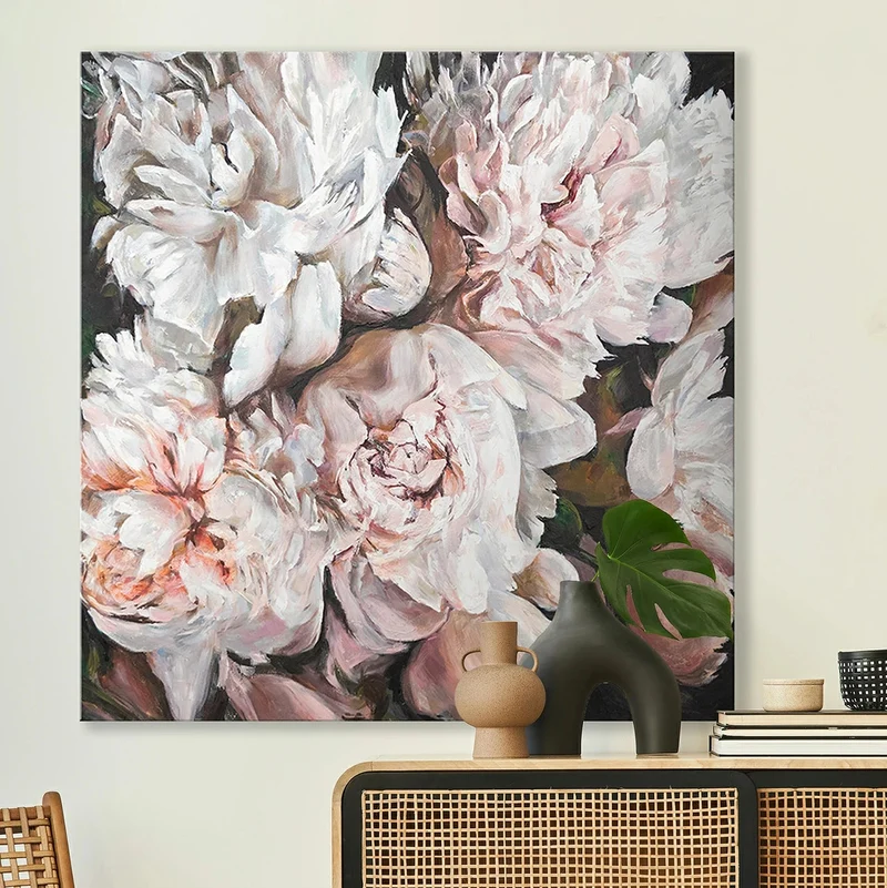 Blumenbilder acryl auf leinwand "Pfingstrosen Strauß"
