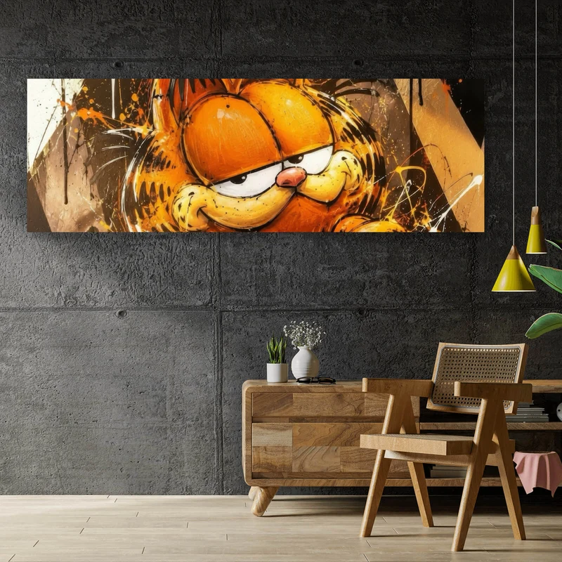 Leinwandbild Modern Art Cartoon Katze im Street Art Stil Panorama