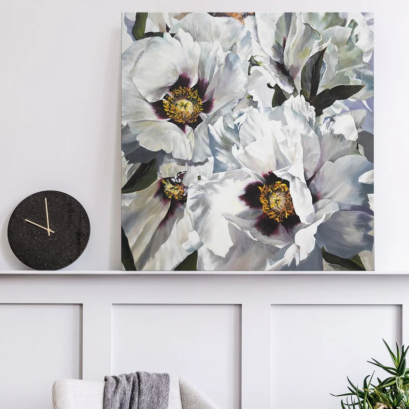 Blumenbilder malen auf leinwand acryl "Schnee Lotus" 100x100cm