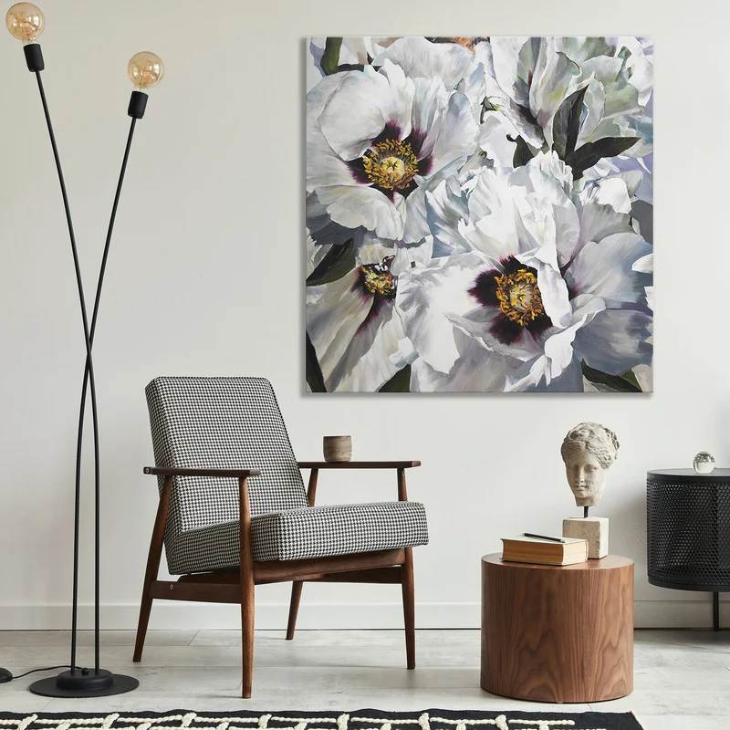 Blumenbilder malen auf leinwand acryl "Schnee Lotus" 100x100cm