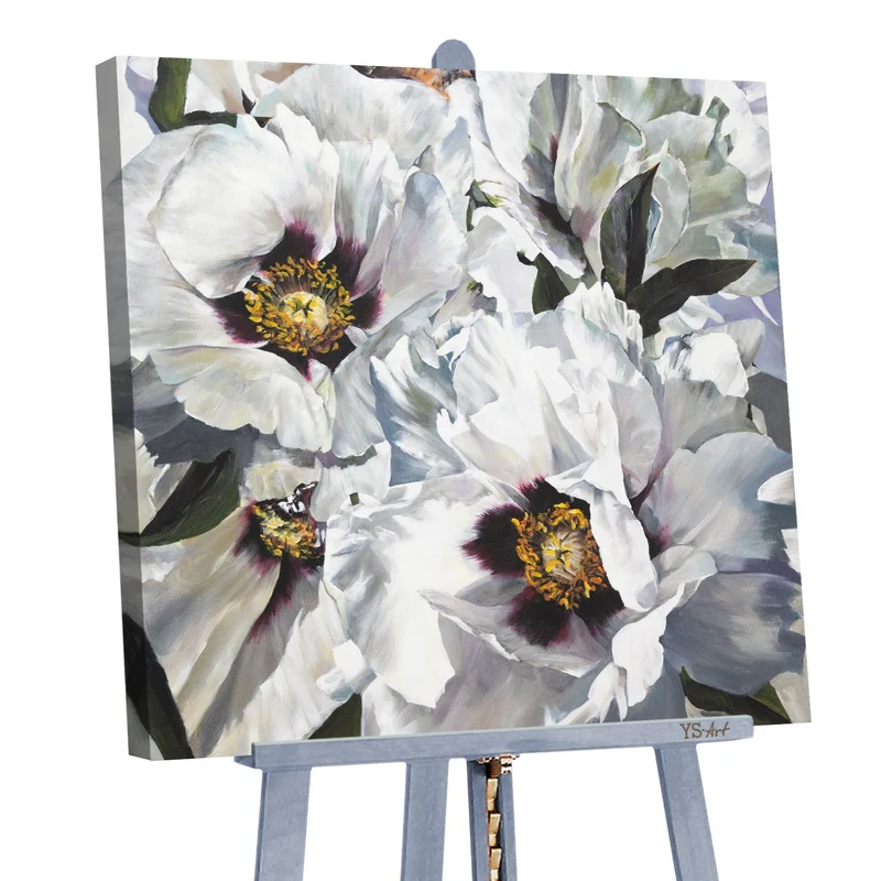Blumenbilder malen auf leinwand acryl "Schnee Lotus" 100x100cm