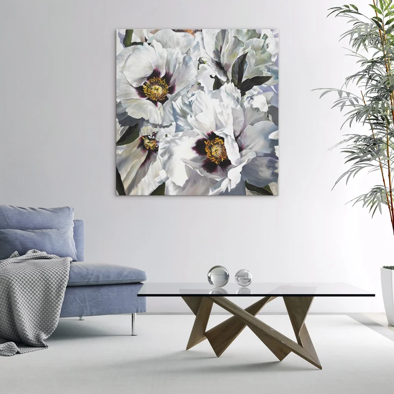 Blumenbilder malen auf leinwand acryl "Schnee Lotus" 100x100cm