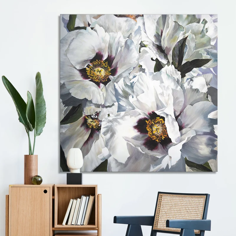 Blumenbilder malen auf leinwand acryl "Schnee Lotus" 100x100cm