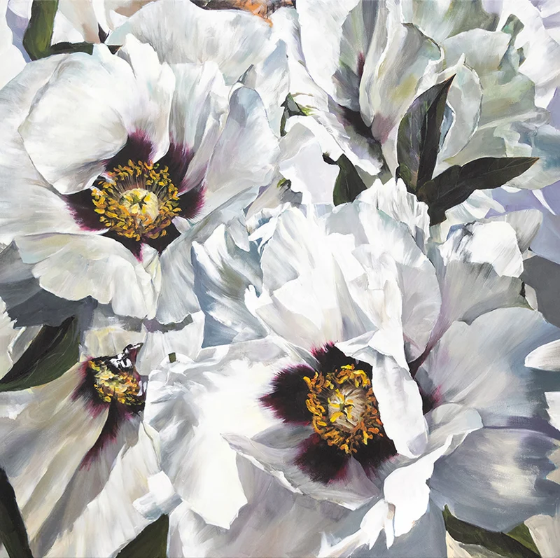Blumenbilder malen auf leinwand acryl "Schnee Lotus" 100x100cm