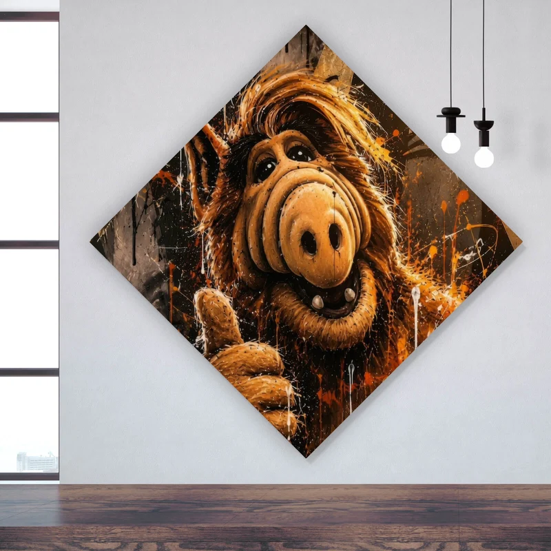 Aluminiumbild gebürstet Modern Art Außerirdischer im Street Art Stil Raute