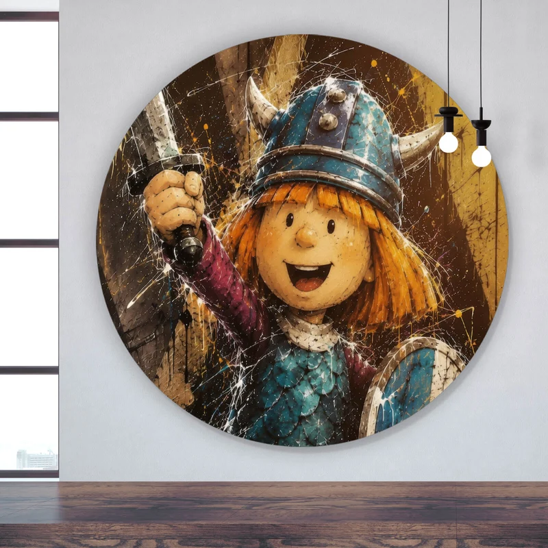 Aluminiumbild gebürstet Modern Art Wikinger im Street Art Stil Kreis