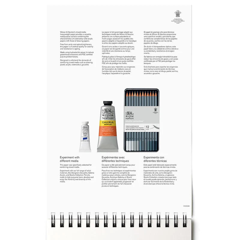Winsor and Newton - Mixed Media Sketch Pad - Spiral 30 Sheet - 250gsm A4