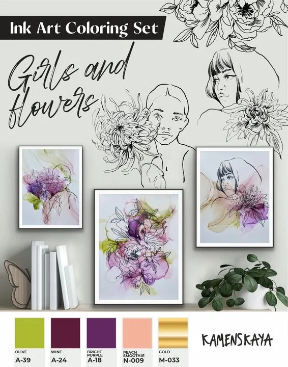 Kamenskaya Ink Set 'Girls and Flowers'