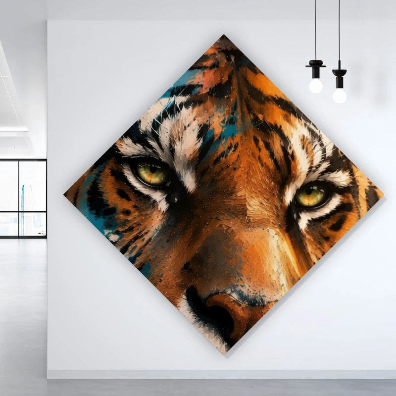 Spannrahmenbild Modern Art Tiger im Street Art Stil Raute