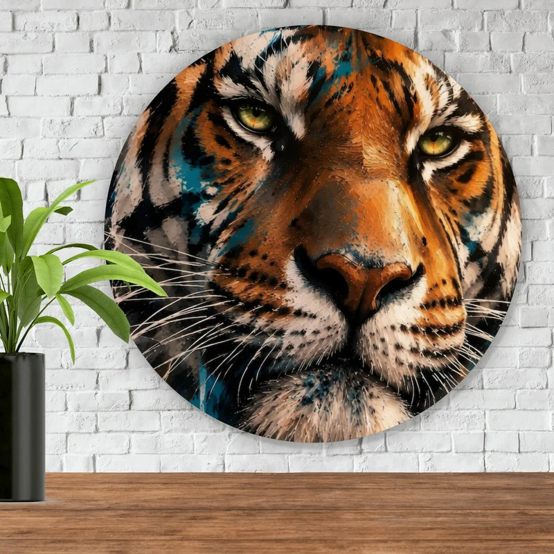 Aluminiumbild Modern Art Tiger im Street Art Stil Kreis