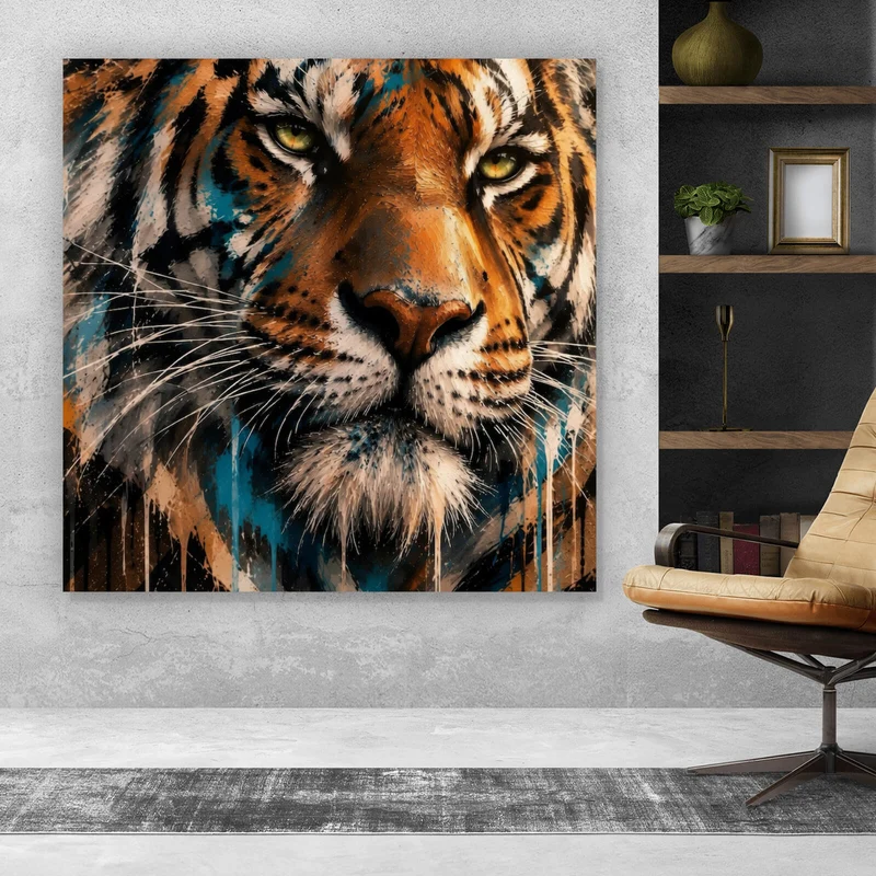 Spannrahmenbild Modern Art Tiger im Street Art Stil Quadrat