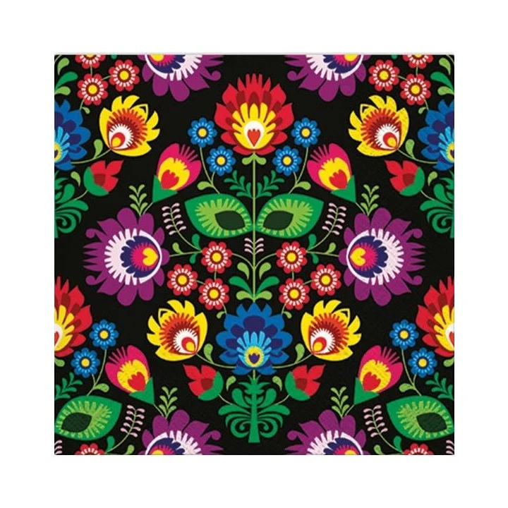 Folky Style Black Decoupage Napkins, 1 pc