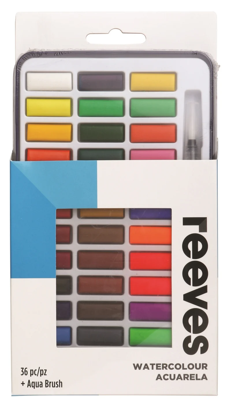 Reeves - 36 Pan Watercolour - Tin Set with Waterbrush