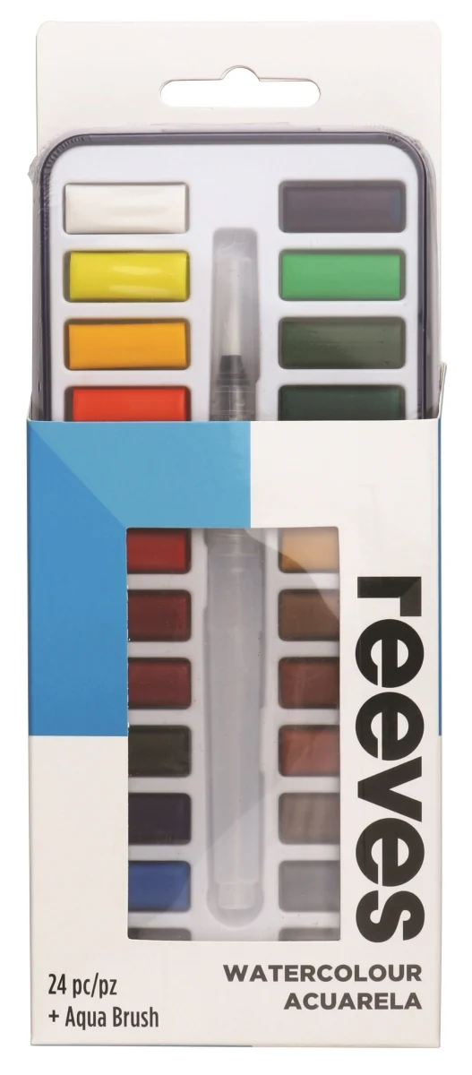 Reeves - 24 Pan Watercolour - Tin Set with Waterbrush