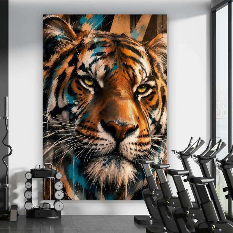 Aluminiumbild gebürstet Modern Art Tiger im Street Art Stil Hochformat