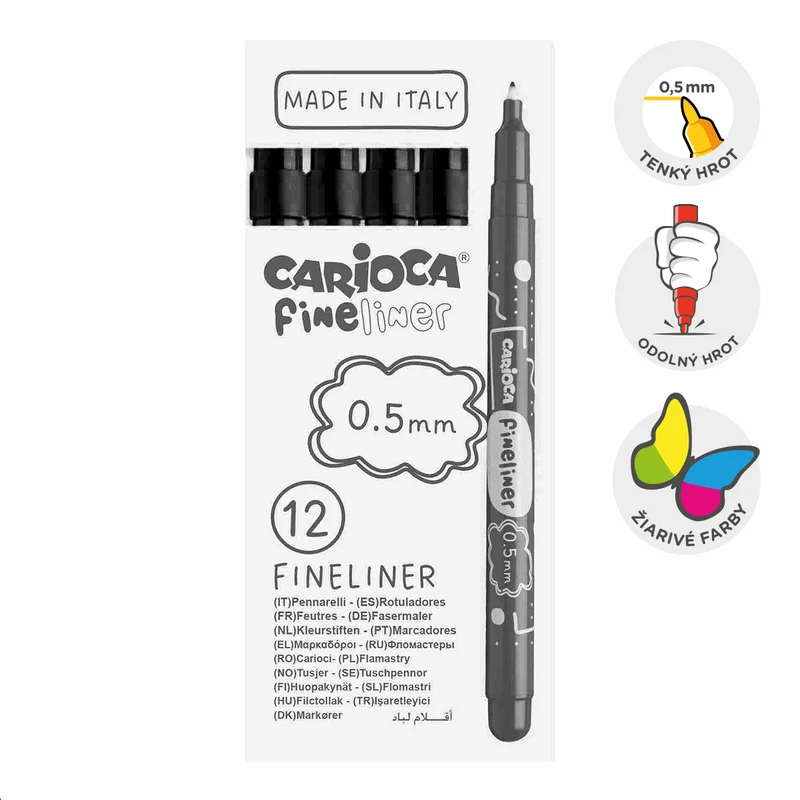 Carioca Fine Tip Fineliners 0.5 mm, Set of 12
