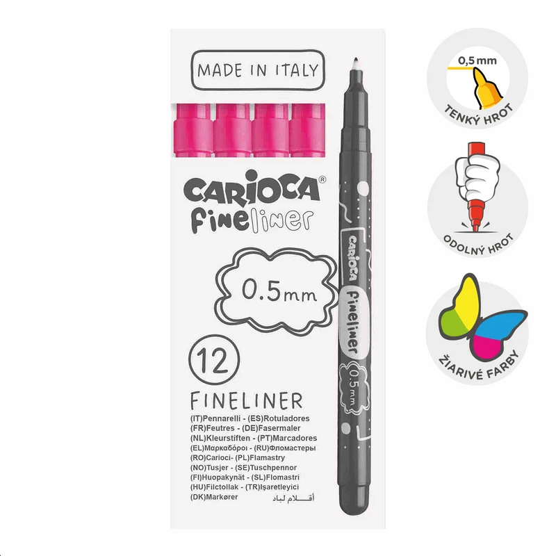 Carioca Fine Tip Fineliners 0.5 mm, Set of 12