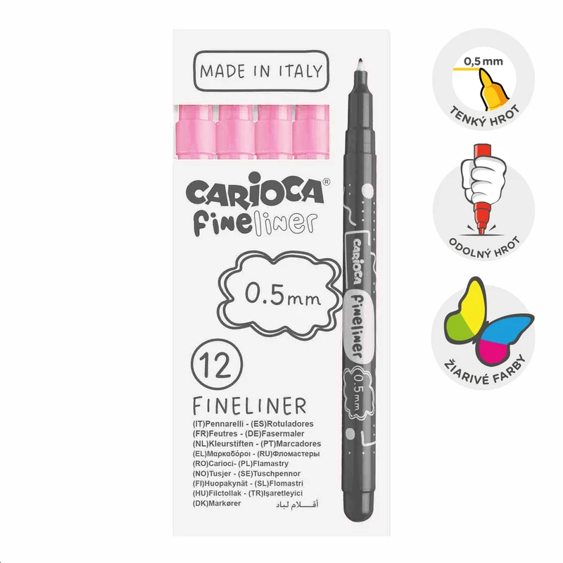 Carioca Fine Tip Fineliners 0.5 mm, Set of 12