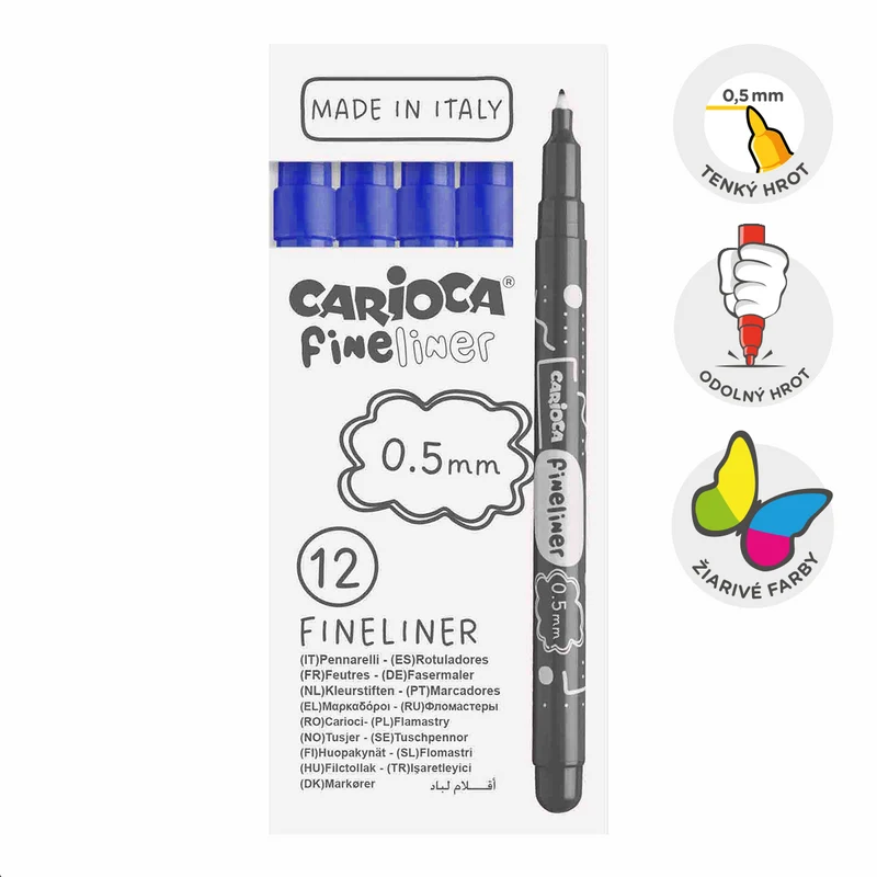 Carioca Fine Tip Fineliners 0.5 mm, Set of 12