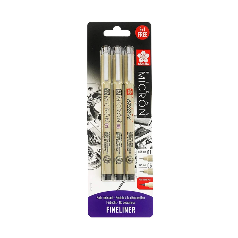 Σετ τεχνικά πενάκια Sakura Pigma Micron μαύρα - 3 τεμ
