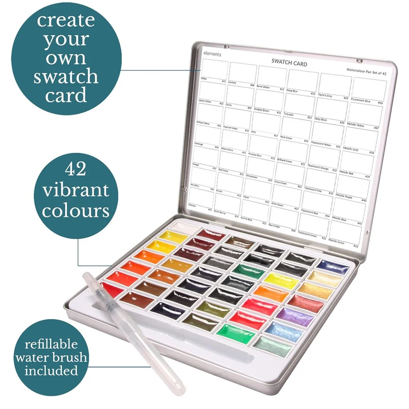 Elements 42x Whole Pan Watercolour Paint Set