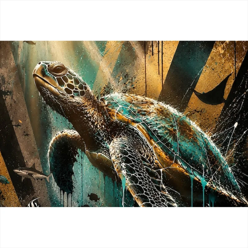 Acrylglasbild Modern Art Schildkröte im Street Art Stil Querformat