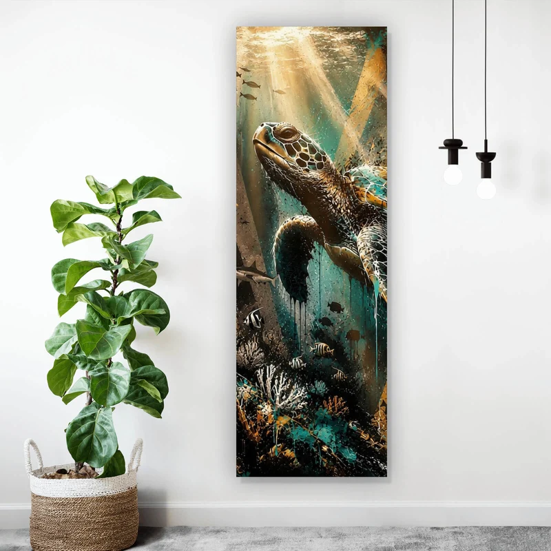 Acrylglasbild Modern Art Schildkröte im Street Art Stil Panorama Hoch