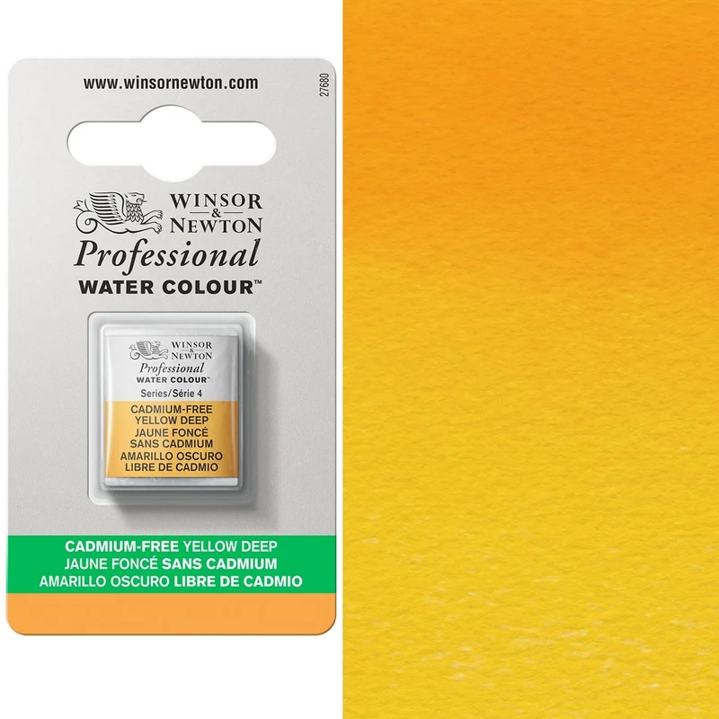 Winsor and Newton - Professional Artists' Watercolour Half Pan - HP - Cadmium FREE Yellow Deep