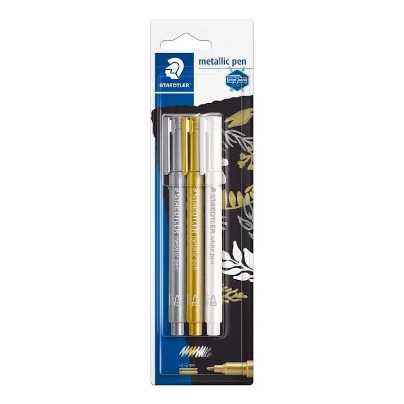 Staedtler Metallic Pen Set Gold, Silver & White