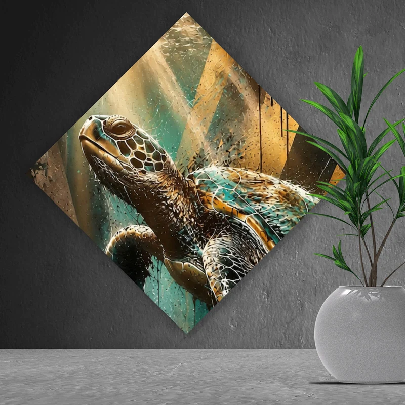 Spannrahmenbild Modern Art Schildkröte im Street Art Stil Raute