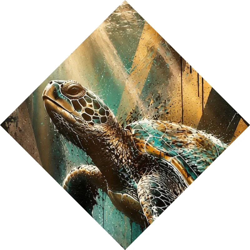 Aluminiumbild gebürstet Modern Art Schildkröte im Street Art Stil Raute