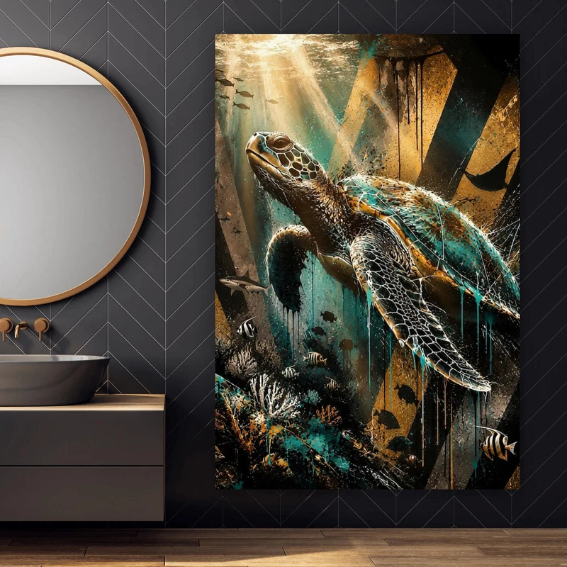 Leinwandbild Modern Art Schildkröte im Street Art Stil Hochformat