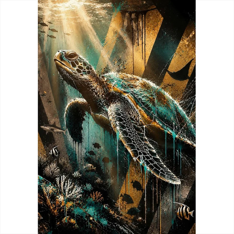 Poster Modern Art Schildkröte im Street Art Stil Hochformat