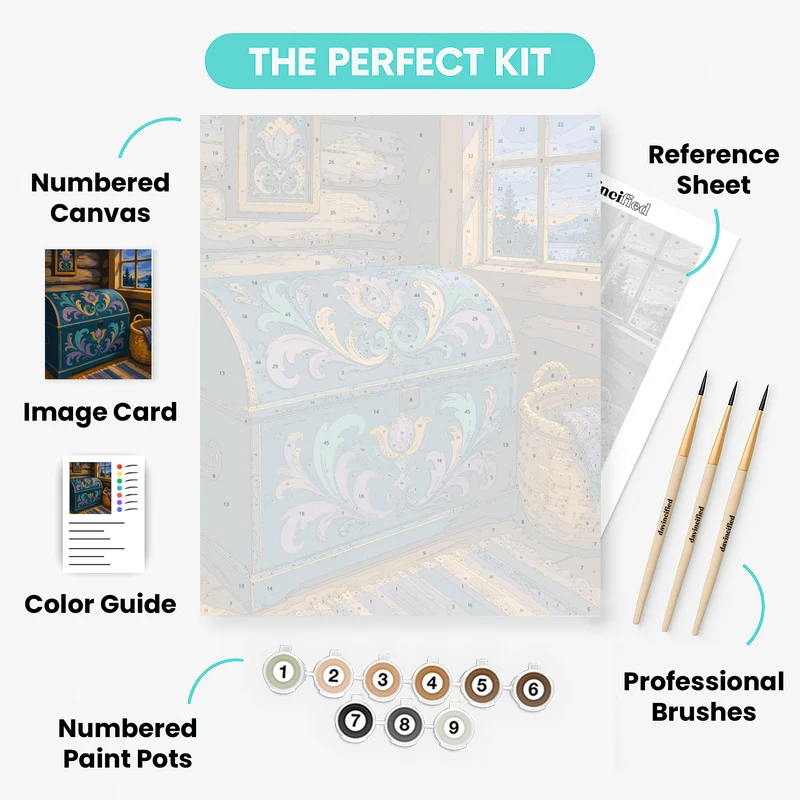 Scandinavian Rosemaling Trunk - Paint by Numbers Kit