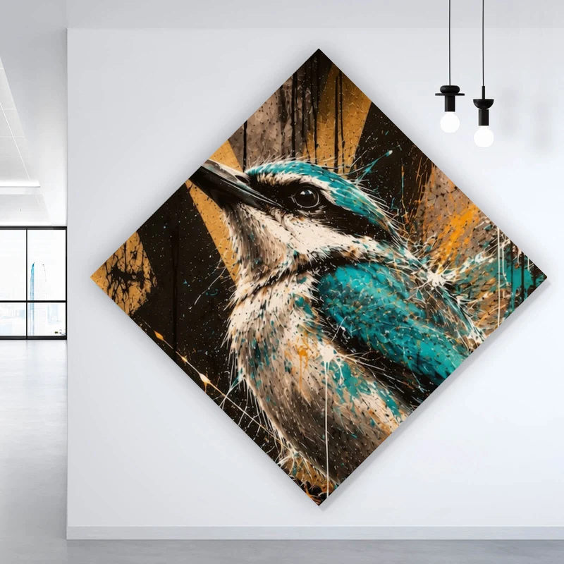 Poster Modern Art Vogel im Street Art Stil Raute