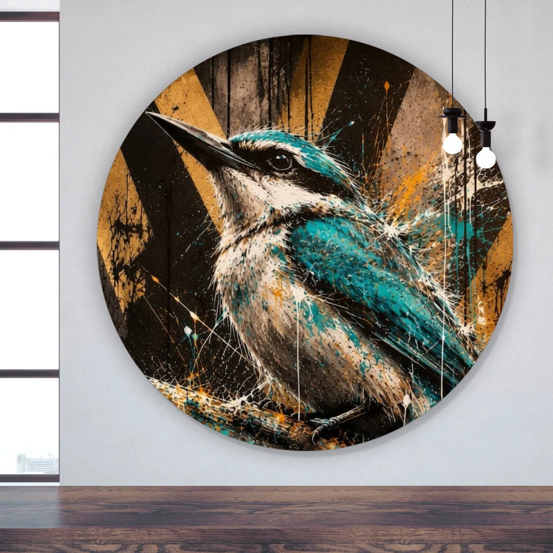 Aluminiumbild gebürstet Modern Art Vogel im Street Art Stil Kreis