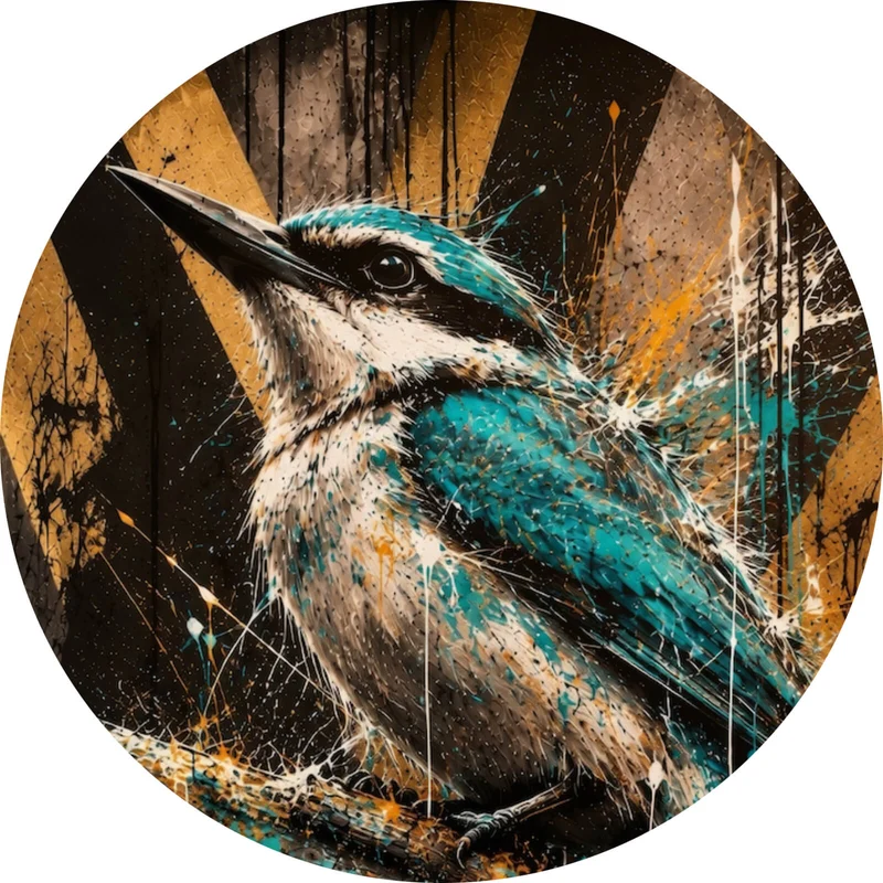 Aluminiumbild gebürstet Modern Art Vogel im Street Art Stil Kreis