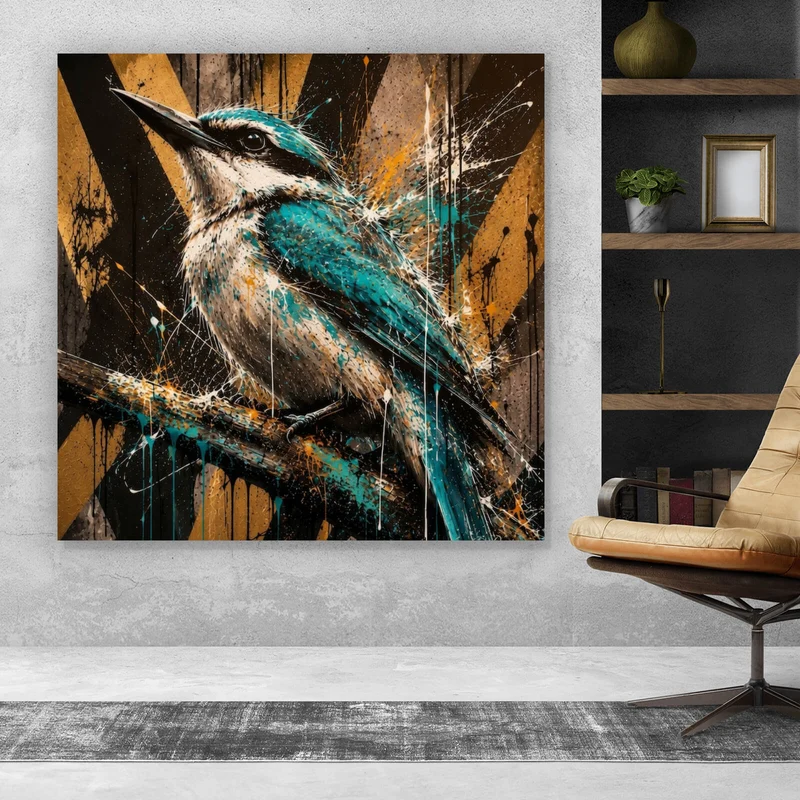 Spannrahmenbild Modern Art Vogel im Street Art Stil Quadrat