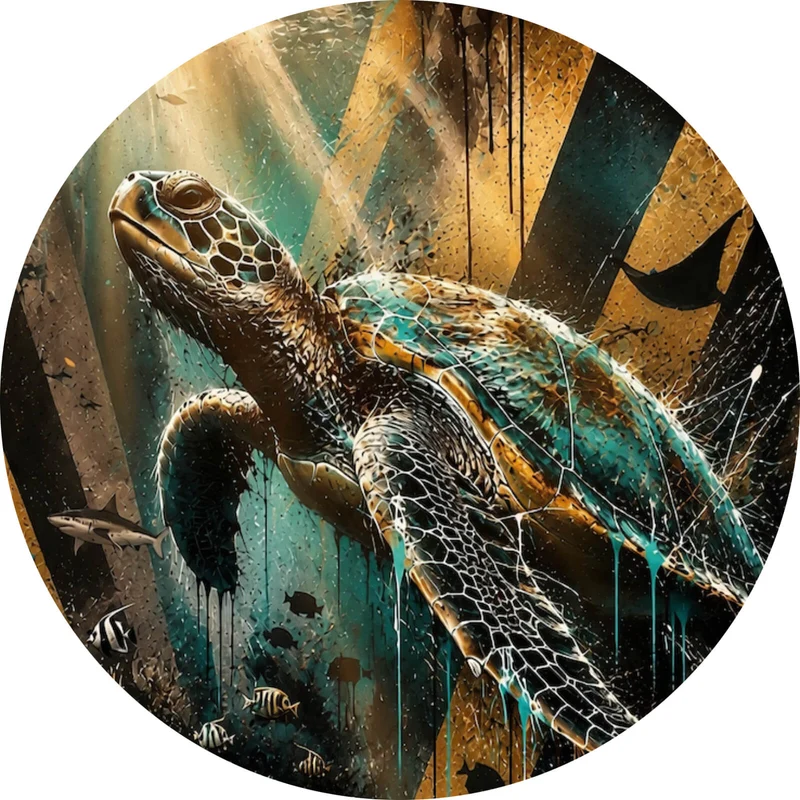 Aluminiumbild gebürstet Modern Art Schildkröte im Street Art Stil Kreis
