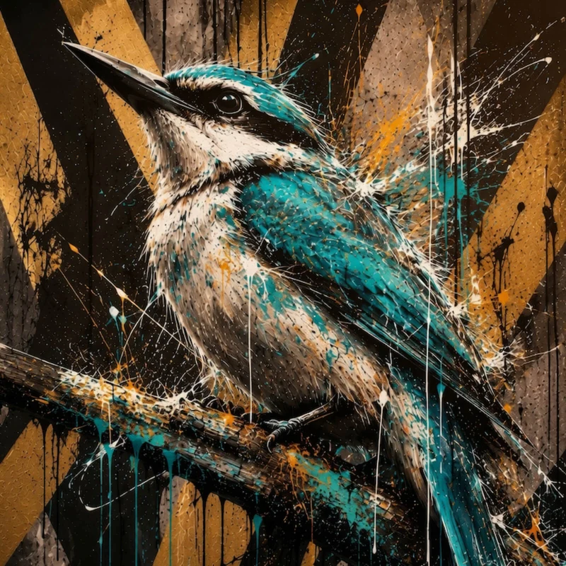 Aluminiumbild Modern Art Vogel im Street Art Stil Quadrat