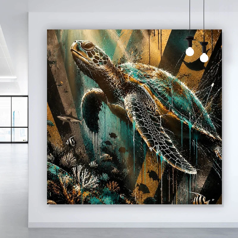 Leinwandbild Modern Art Schildkröte im Street Art Stil Quadrat