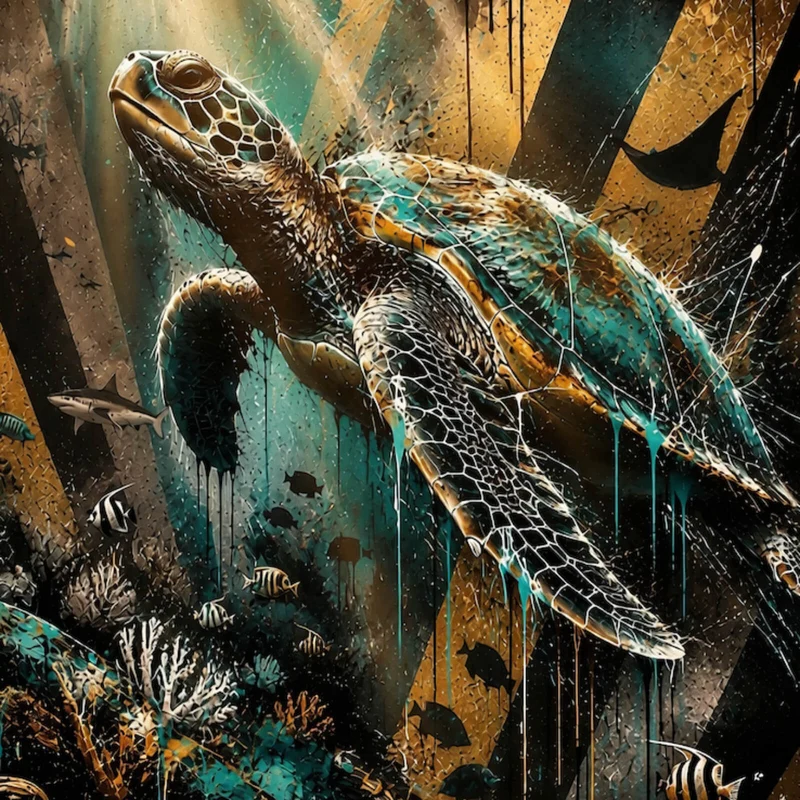 Leinwandbild Modern Art Schildkröte im Street Art Stil Quadrat