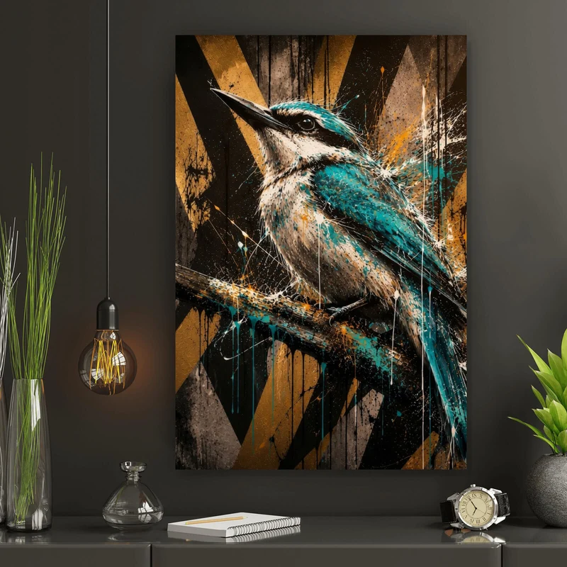 Leinwandbild Modern Art Vogel im Street Art Stil Hochformat