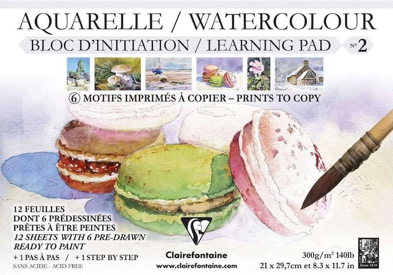 Clairefontaine Pre-Drawn Learning Watercolour Painting Colouring Pad 300gsm