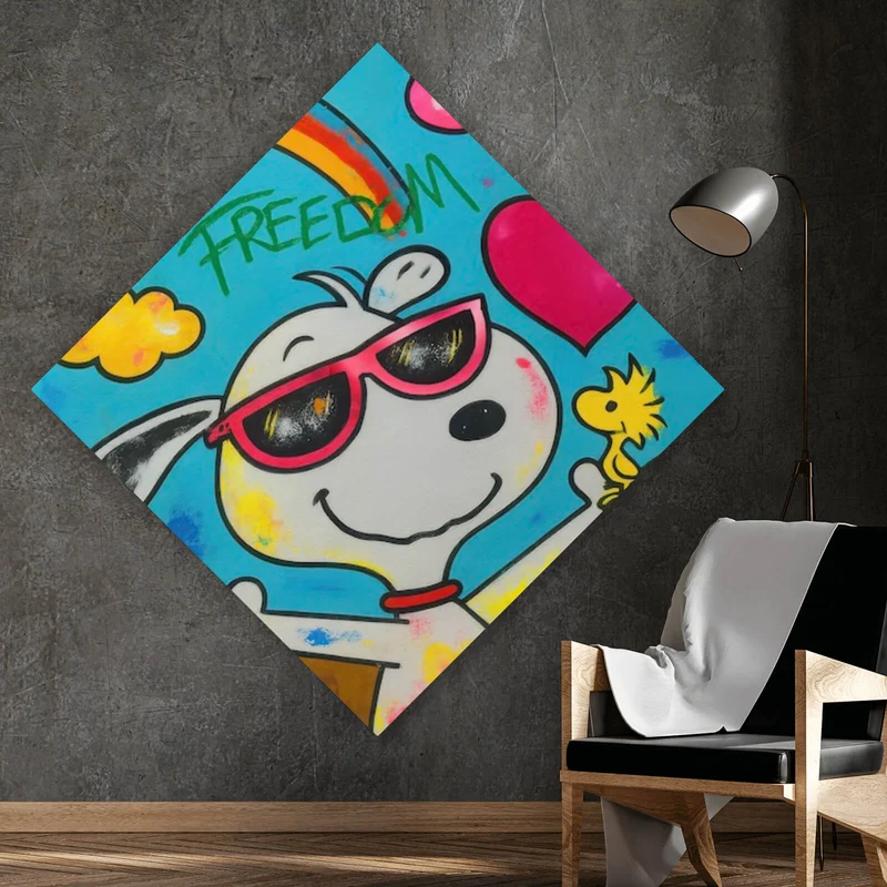 Aluminiumbild gebürstet Comic Hund Snoopi mit Herzmotiv Raute