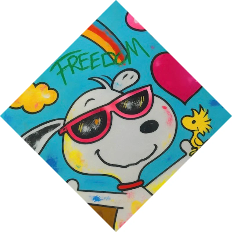 Aluminiumbild Comic Hund Snoopi mit Herzmotiv Raute