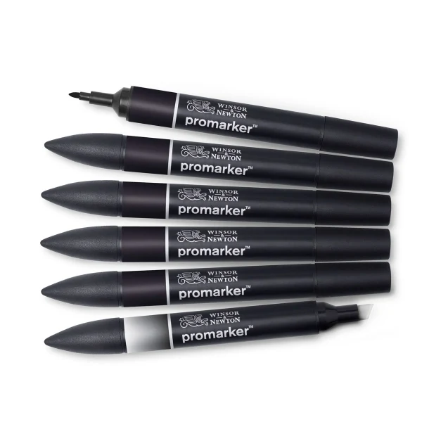 Winsor & Newton - 5x Black and 1x Blender - Promarker 6 Set