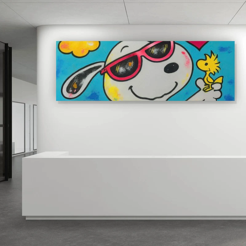 Aluminiumbild gebürstet Comic Hund Snoopi mit Herzmotiv Panorama