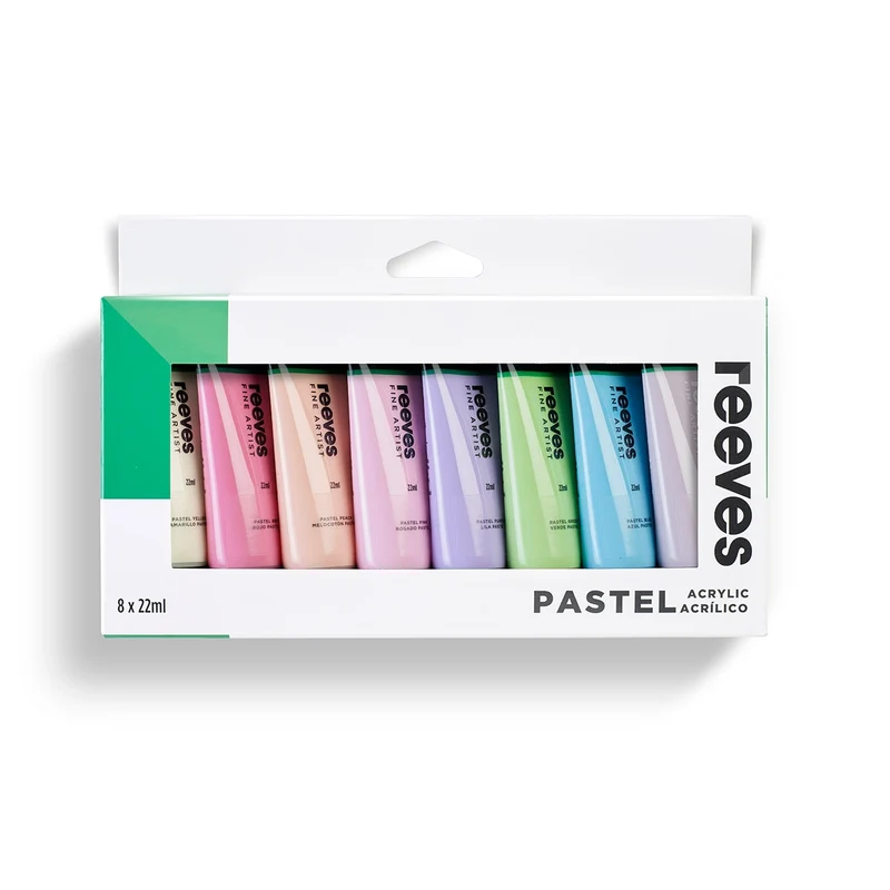 Reeves - 8 X 22ml Fine Artist Acrylic Paint Set Pastel Colours
