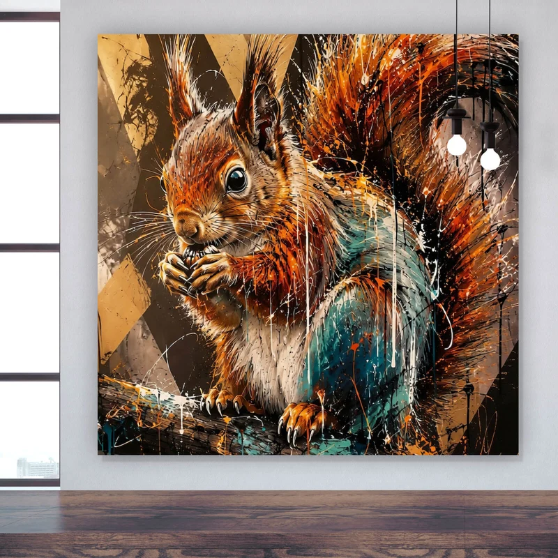 Aluminiumbild Modern Art Eichhörnchen im Street Art Stil Quadrat